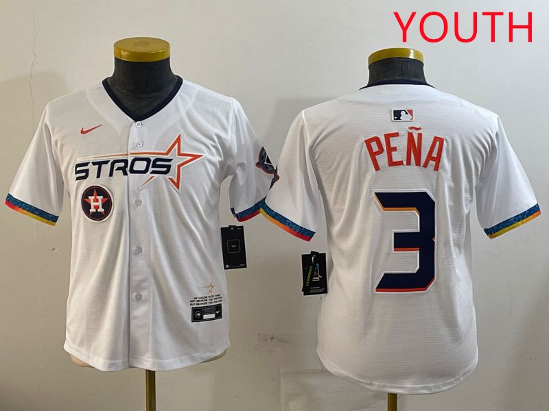 Youth Houston Astros #3 Pena White Fourth generation Joint Name 2025 Nike MLB Jersey style 10->youth mlb jersey->Youth Jersey